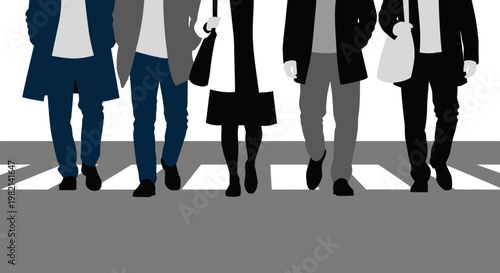 Diverse Group of People Walking on an Urban Crosswalk in the City