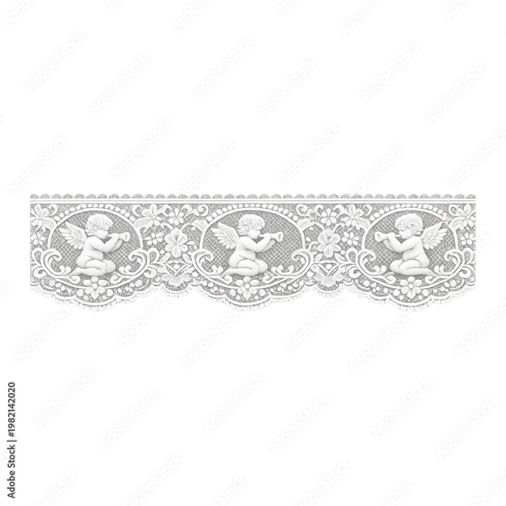 Obraz premium PNG Ornate cherub lace border design.