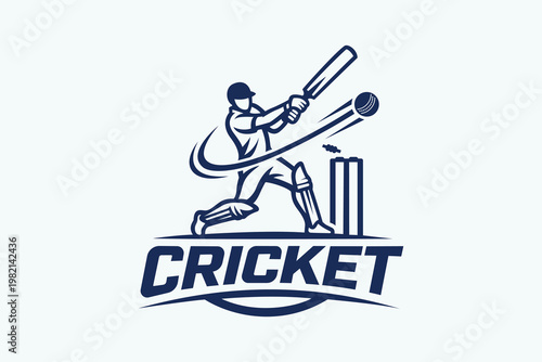 Cricket Player Batting Logo