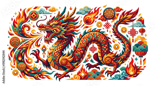 Vibrant Dragon with Colorful Patterns.