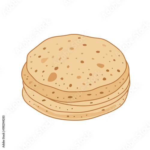 Stacked Chapati Roti Vector Illustration, Minimal Flat Indian Bread Bundle, Clean Traditional Flatbread Design, Simple Homemade Food Graphic, Modern Kitchen Food Element