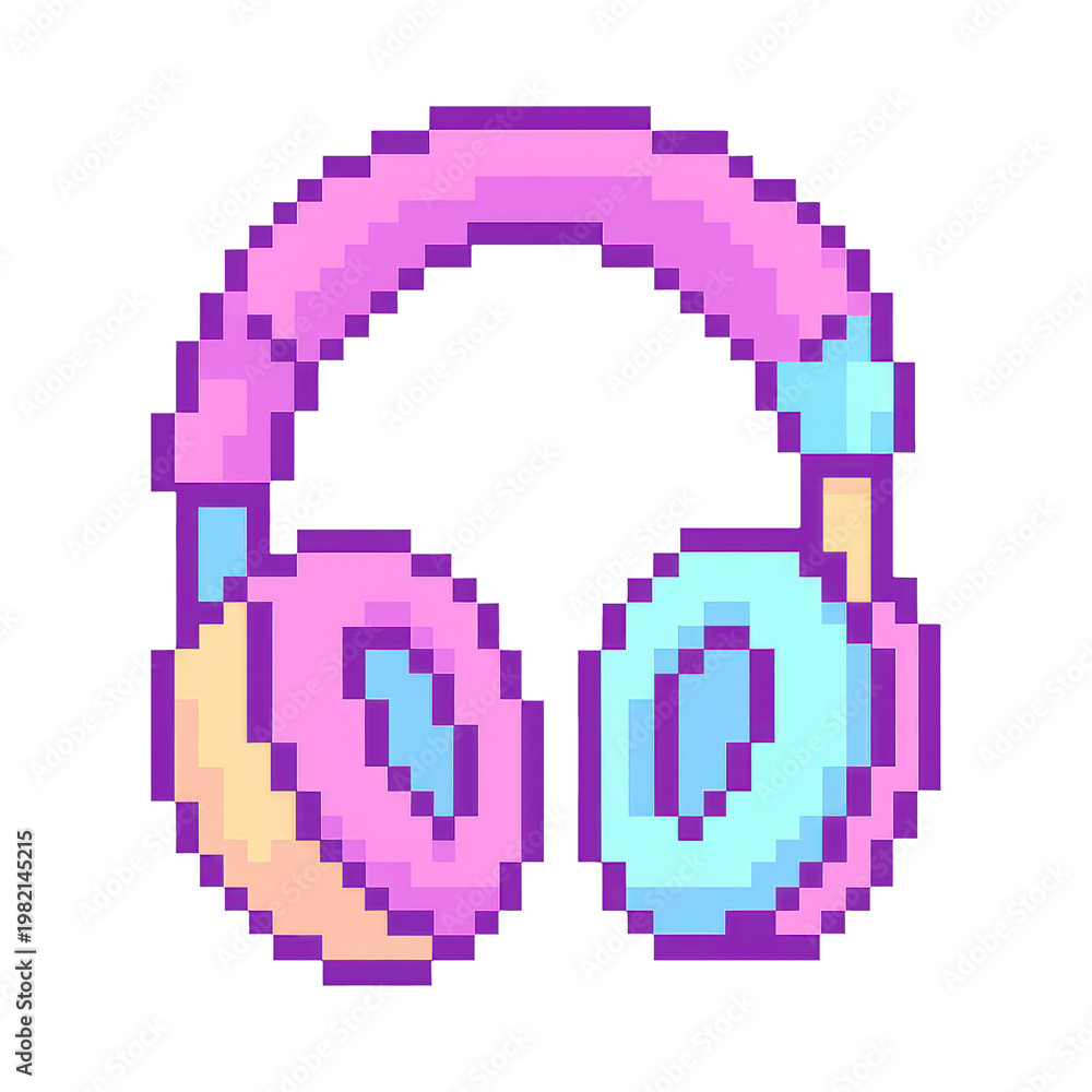 Fototapeta premium PNG Retro pixel art headphones illustration.