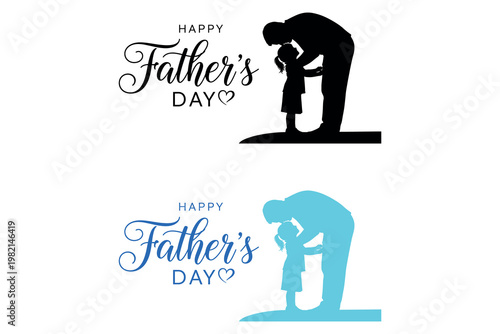 Touching fathers day illustration silhouette of father and son embracing with heartfelt typography