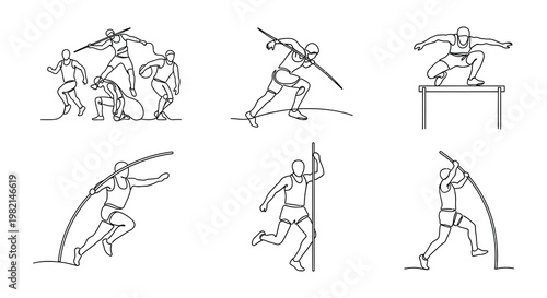 Athletes in action a runner hurdler and high jumper depicted in lines