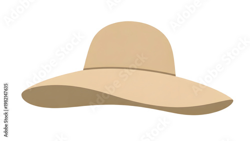 Beige wide brim hat cartoon illustration isolated on white