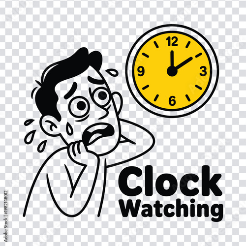 A man anxiously watches a clock with a worried expression on his face