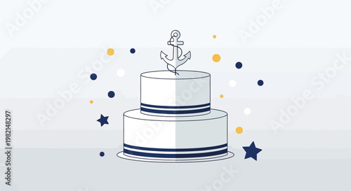 Two Tier Cake With Stripes And Candle.