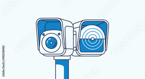 Two surveillance cameras mounted on a street pole.