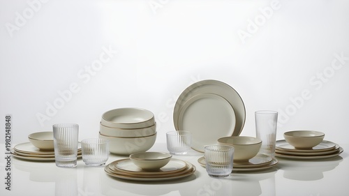Elegant Ceramic Glass Set Arranged on Clean Surface with Minimal Isolated Background for Modern Product Display