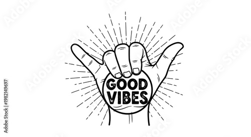 A hand gesture displays good vibes with fingers and lines around it.
