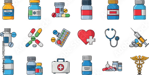 Medicines Health Icons Illustration