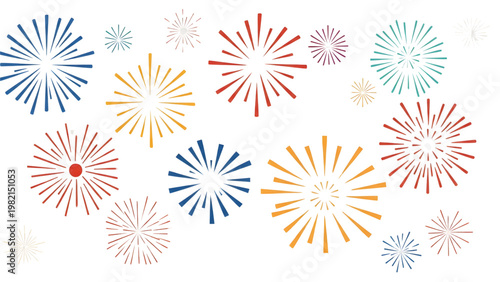 Colorful Fireworks Explosions on White Background Celebration