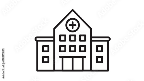 Tableau sur toile Minimalist black line art vector icon of a school or university building with a gabled roof, clock tower, and windows, perfect for educational, architectural, and institutional graphic designs