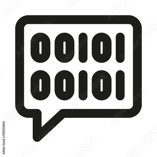 Binary chat bubble icon. This professional binary chat bubble outline icon features a sleek design representing digital communication logic.