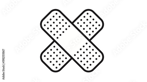 Crossed Adhesive Bandages Vector Icon, Black Line Art Illustration of First Aid Plasters for Medical Care, Injury Treatment, and Healthcare Concepts, Minimalist Scalable Graphic Design.