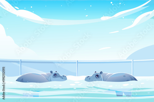 Hippo Pool Water Zone Scene Vector Illustration o