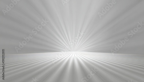 Abstract Light Rays Bursting From Horizon in Minimalist Studio.