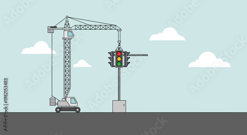 Tall construction crane towering over site.