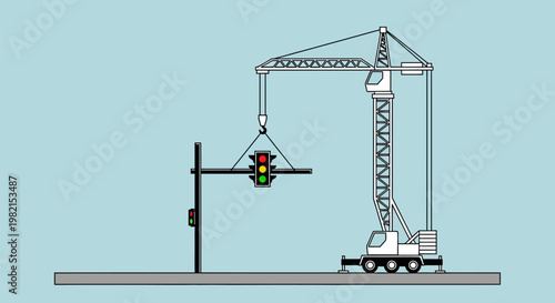 Mobile Construction Crane at Work Lifting Heavy Load.