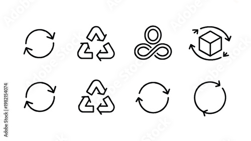 Black line icons for recycling and sustainability concepts