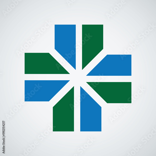Modern Medical Cross Logo, Abstract Healthcare and Pharmacy Icon, Eco-Friendly Bio-Tech Symbol, Blue and Green Geometric Element