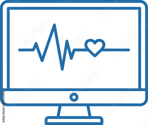 Computer monitor displaying a heart rate monitor with a heartbeat line, symbolizing health and wellness tracking.