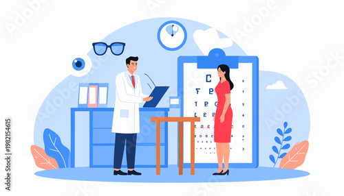Female patient in eye exam with doctor.