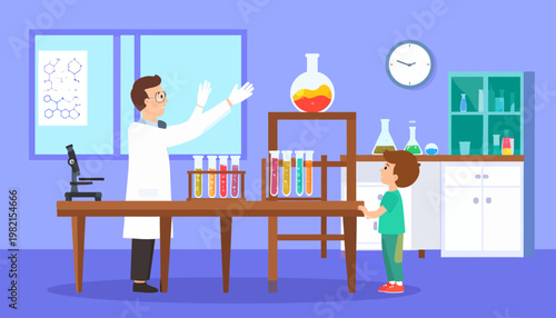 Man and child in science lab.