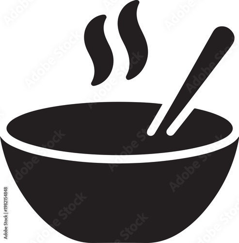 Professional icon of a hot steaming bowl with spoon ready for a delicious meal