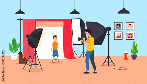 Man taking photo of young boy.