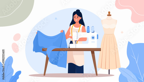 Woman working on sewing project.