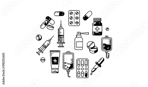 Medical Dosage Forms Outline Icons Circle Layout Editable Stroke Healthcare Vector Pixel Perfect Grid