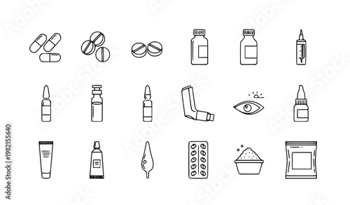 Pharmaceutical Dosage Forms Outline Icon Set Editable Stroke Medical Line Icons Pixel Perfect 64x64 Vector