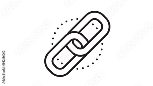 Black minimalist vector icon illustration of interlocking chain links surrounded by a dotted circular border, representing a hyperlink, connection, partnership, or digital URL link symbol.