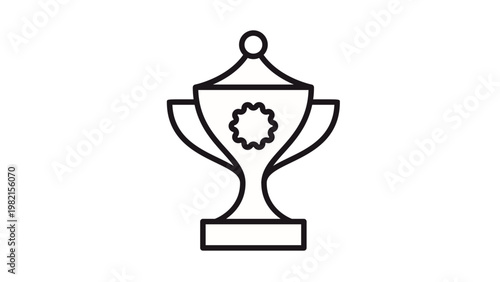 Schilderij op canvas Black line art vector icon of a trophy cup award with a lid and a decorative badge on the front, symbolizing success, achievement, victory, and competition for web and app design illustration