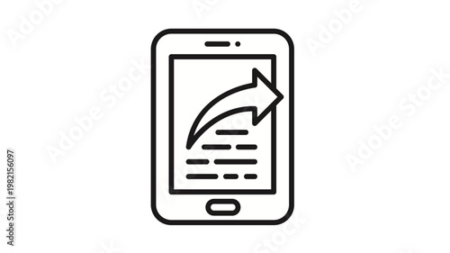 Black line vector icon of a smartphone with a curved arrow pointing outwards, representing mobile sharing, sending data, forwarding content, or exporting files from a cell phone device.