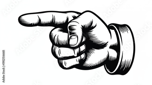 hand pointing to the left with index finger extended in a graphic illustration