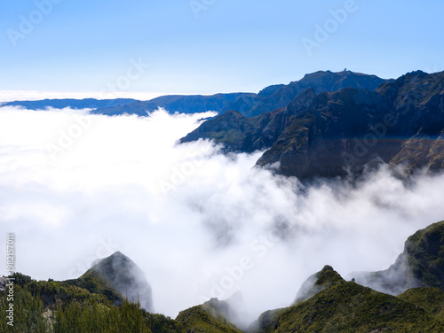 Mountain landscape on the island of Madeira, hiking zone arround Pico Ruivo (Portugal)