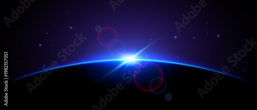 Blue Shiny Sun Eclipse. Planet In Space Concept