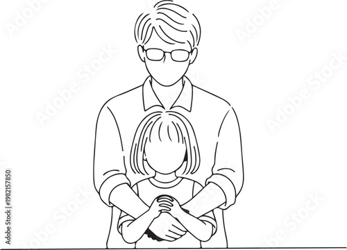 A man and a little girl standing together with their arms crossed vector illustration