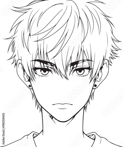 Anime style illustration of a young man with short hair and earrings vector illustration