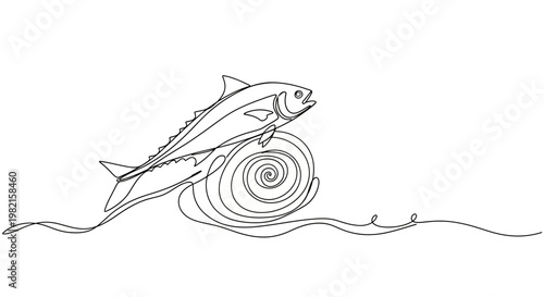 Fish Swimming in Water Column Illustration.