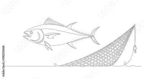 Fish caught in fishing net hook.