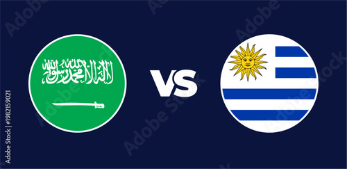 Saudi Arabia vs Uruguay national flags in circle format, circular flag icons, vector illustration of rivalry concept