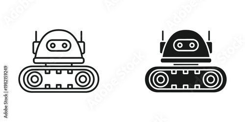 Two contrasting robotic vacuum cleaners with different colored bodies and tracks