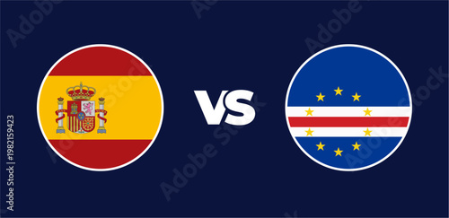 Spain vs Cabo Verde national flags in circle format, circular flag icons, vector illustration of rivalry concept