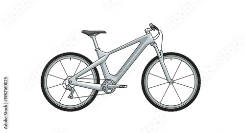 Modern Mountain Bike Illustration: Sleek Design, Full Suspension, and Advanced Components on White Background