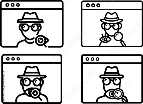 Spy avatar in browser window icon set simple line vector