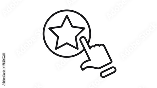 Konstfotografi Minimalist black vector icon of a hand cursor pointer clicking on a star button inside a circle, representing favorites, bookmarks, or ratings