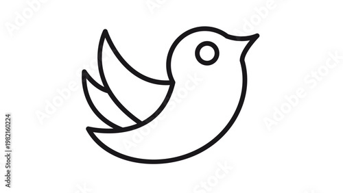 Foto Stylized black vector icon of a flying bird with outstretched wings, minimalist line art illustration of a songbird silhouette symbol for modern logo design, branding, and graphic web interface